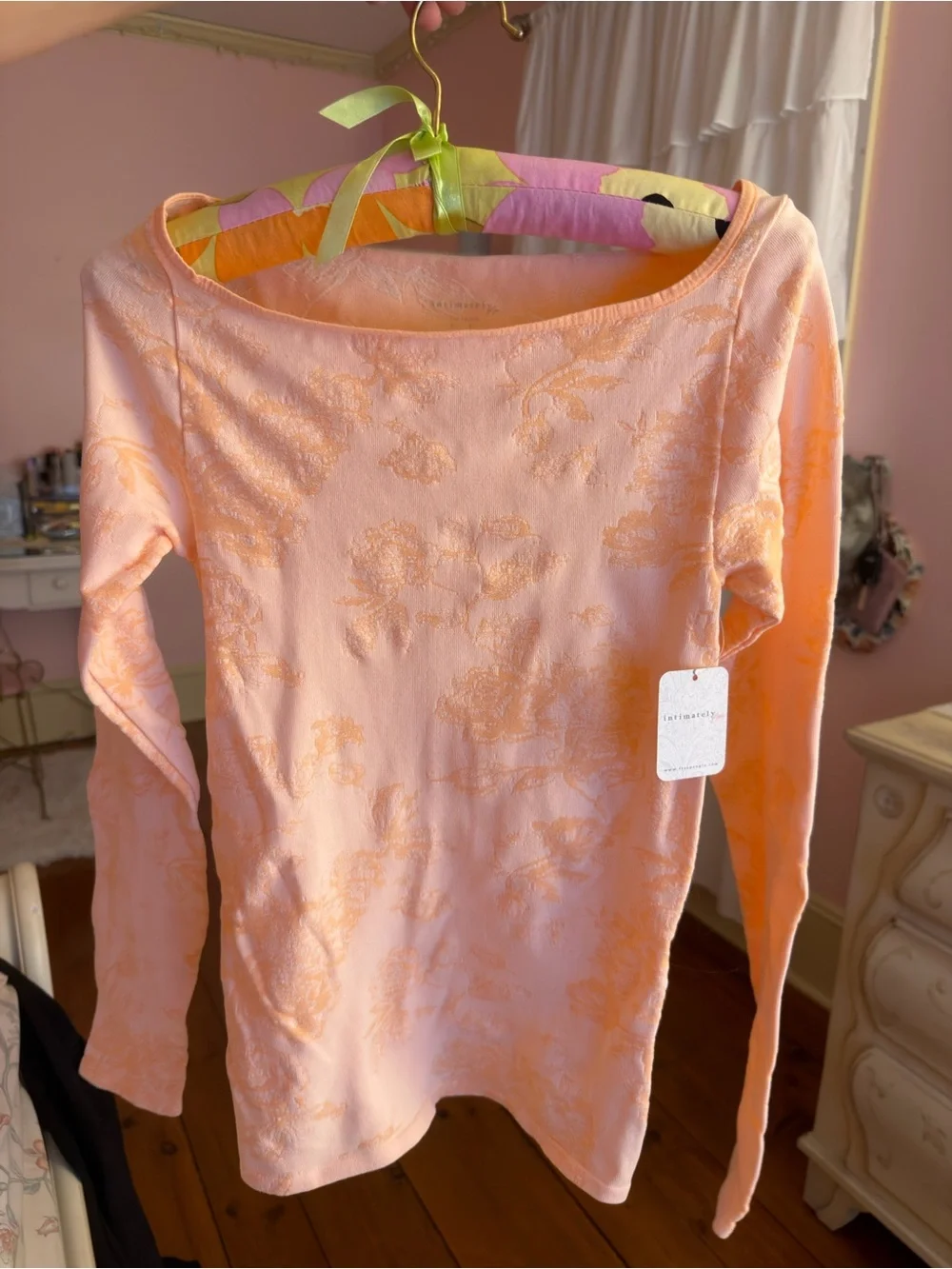 Free People Peach Floral Long Sleeve